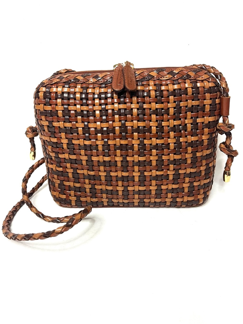 Talbot's Vintage (80's-90's) Brown/Chestnut/Cognac Basketweave Leather Crossbody